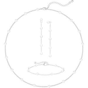 Gold Jewelry Set Silver Women Dainty Pearl Choker Earrings Bracelet Wedding Gift